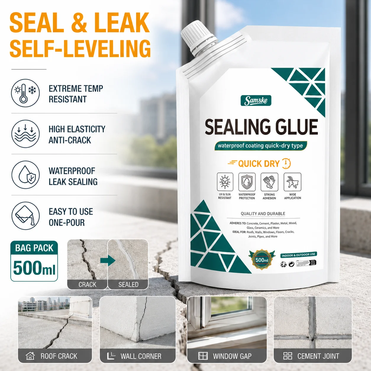 Self Leveling Exterior Wall Repair Adhesive High Elastic Waterproof Quick Dry Crack Filler for Concrete Floors Building Material