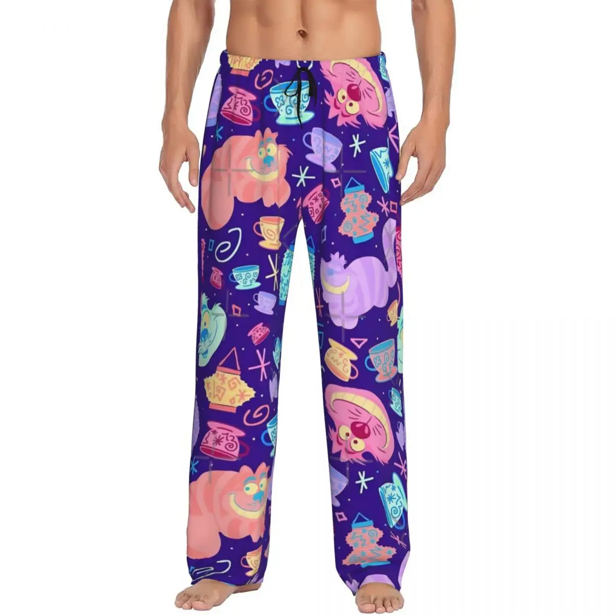 

Мужские пижамные штаны с чеширским котом и принтом на заказ, загадочная и милая одежда для сна, штаны для сна с карманами