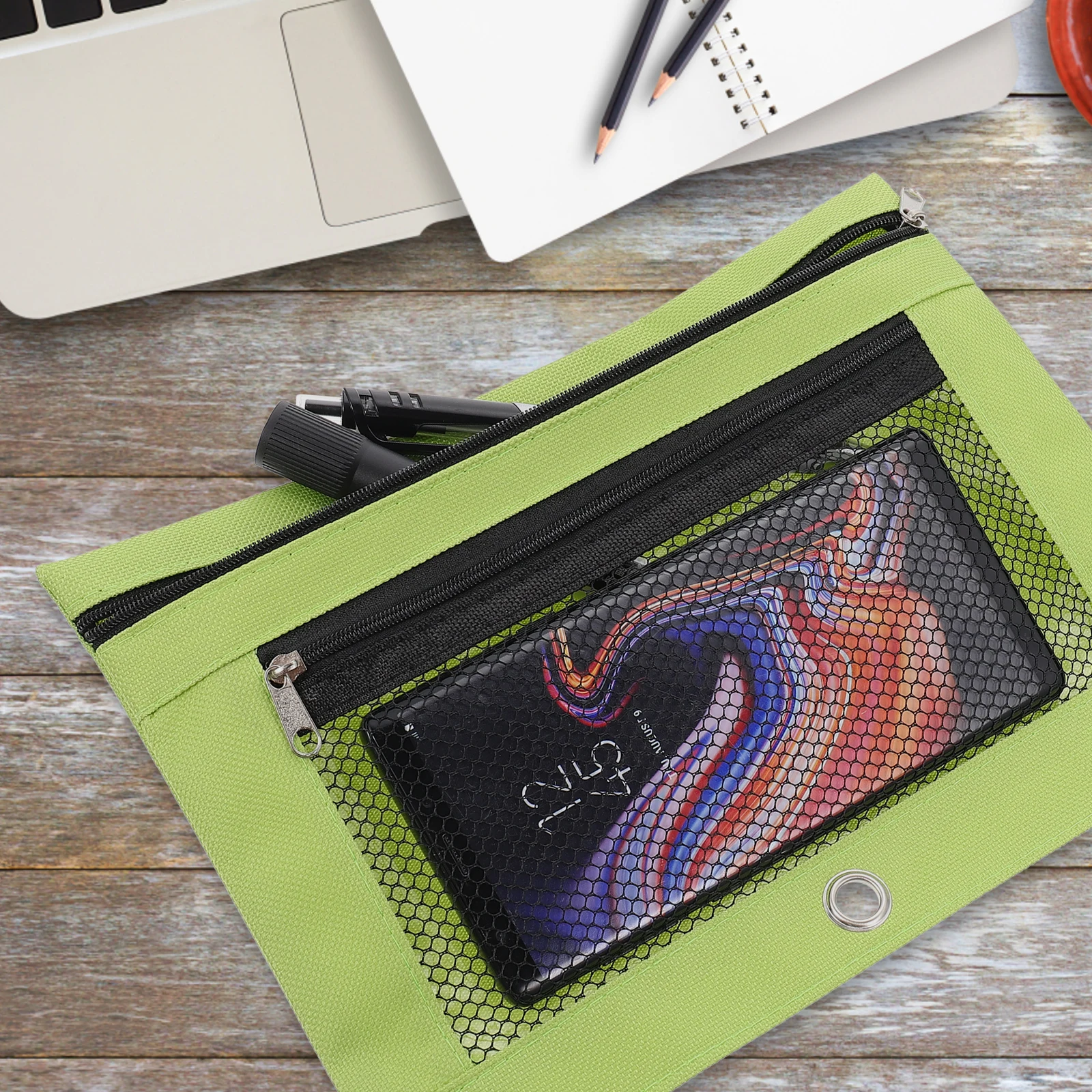 2 Pcs File Bag Pen Zipper Pencil Container Case for Binder Mesh Multifunctional