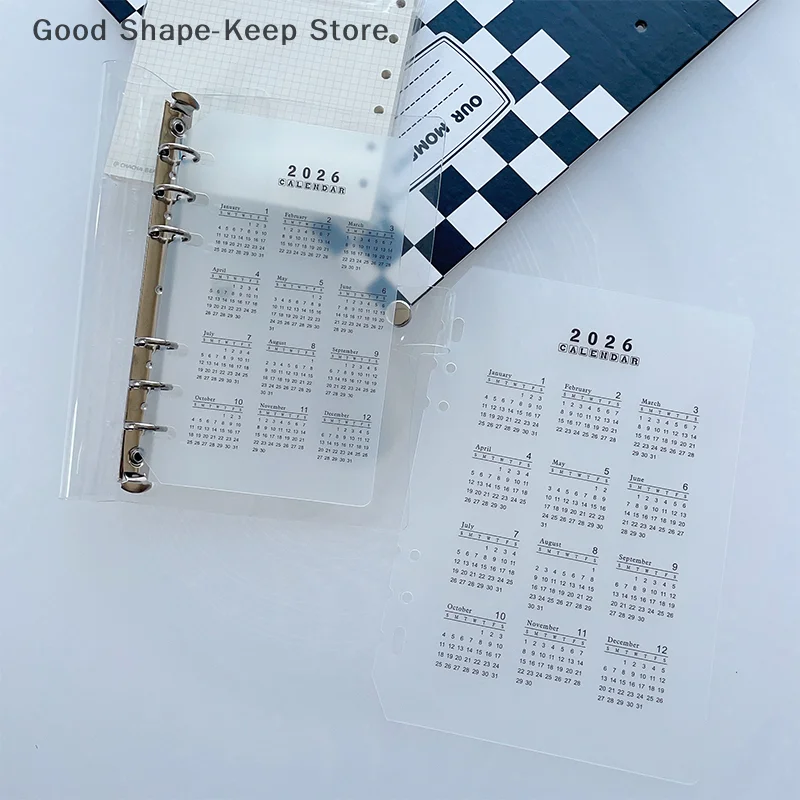 

2026 A5/A6 Loose Leaf Calendar Separator Page with 6 Holes Durable Transparent Frosted PP Material for Planner Time Management