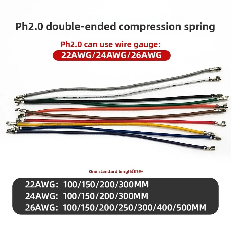 100Pcs PH2.0mm Pitch Double Head Color Terminal Wires 22AWG/24AWG/26AWG Red Black Electronic Connector Wires 10CM~50CM