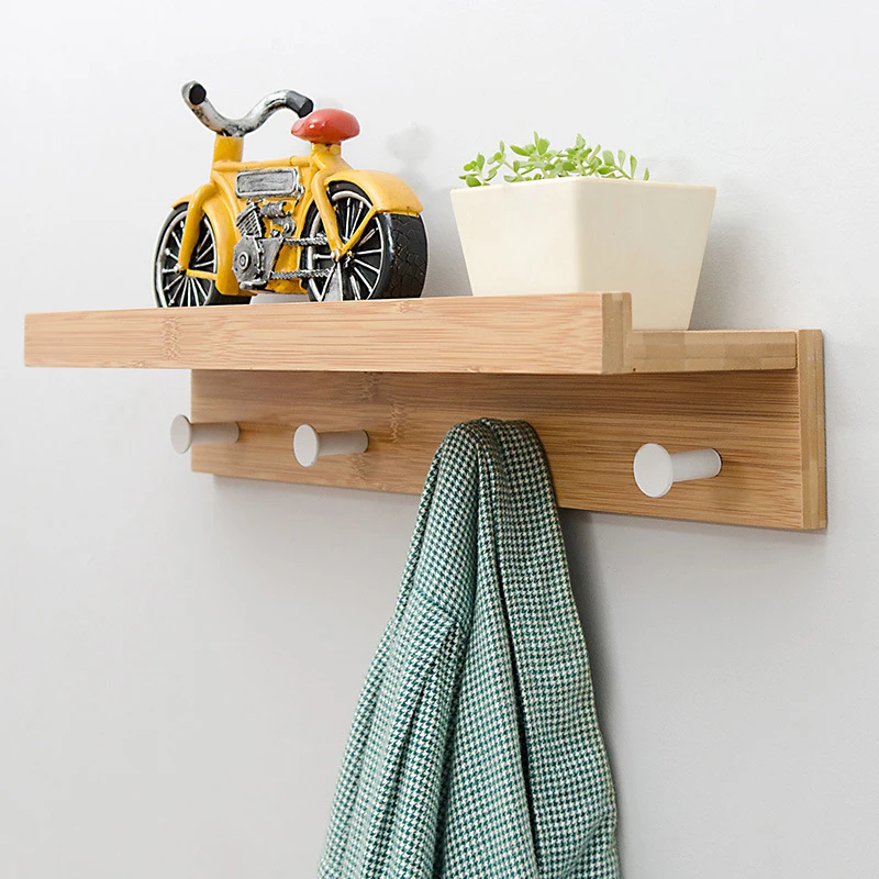 Creative One Word Partition Shelf Wall Hanging Bamboo Hook Storage Rack Wall Layer Shelf Bathroom Door Towel Rustproof Shelf