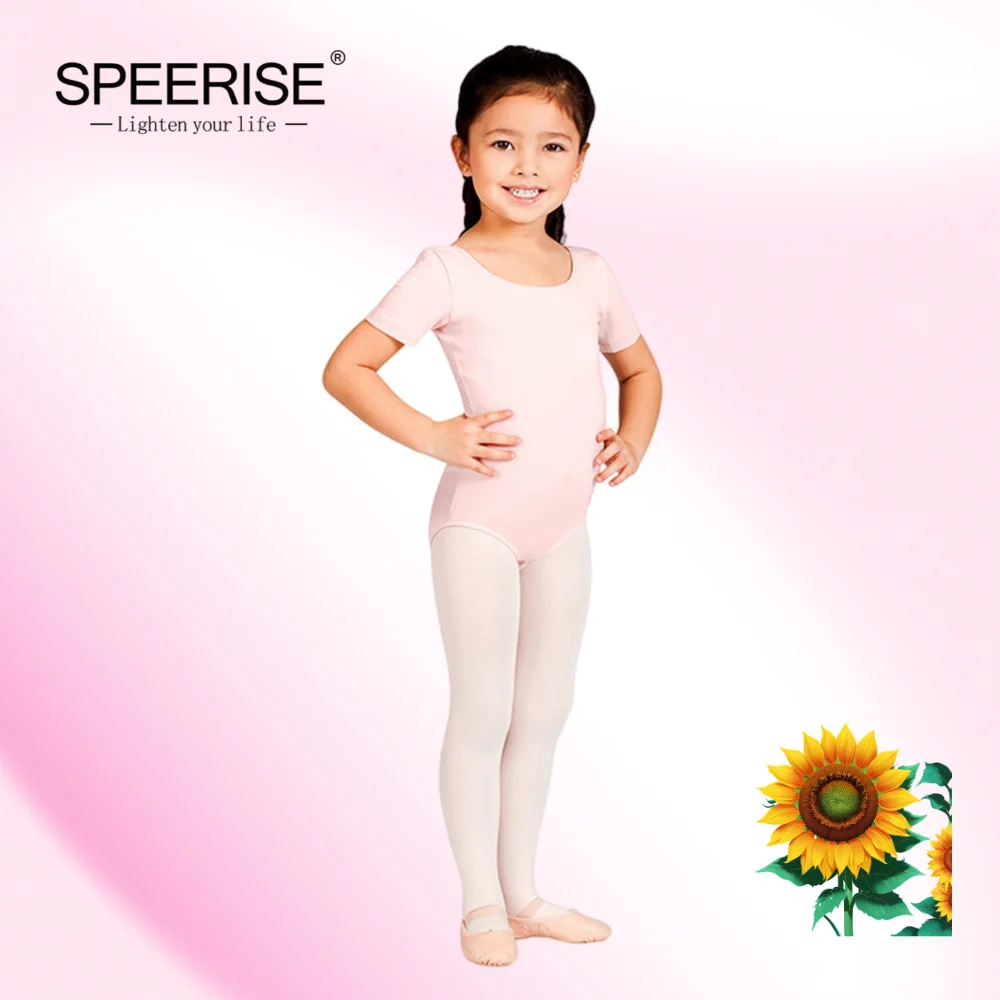 Speerise meninas manga curta ballet collant crianças dança profissional bodysuit rosa bailarina roupa respirável collants de ginástica