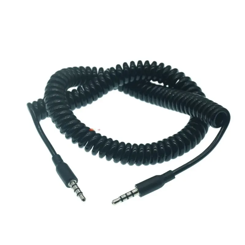 Male To Male Earphones Jack Audio Cable Black 3/10TF 4-Pole Spring Coiled 3.5mm Aux Cable W/ Mic Audio Auxiliary Cord 0.6M 2M