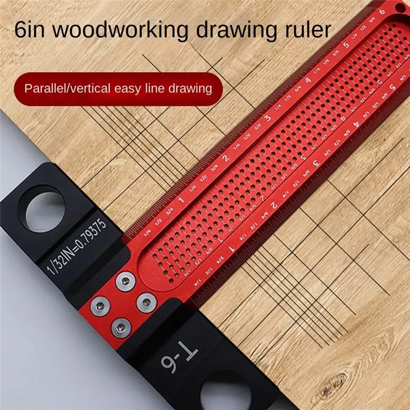 

A56K 12 Inch Woodworking Scribe T-Type Square Hole Scribing Ruler Crossed-Out Line Drawing Marking Gauge Carpenter Measuring