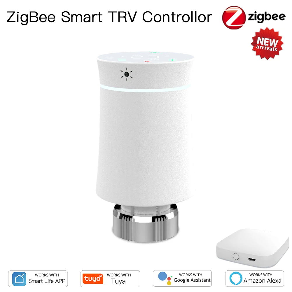 MOES ZigBee 3.0 TRV Thermostat Tuya Radiator Actuator Valve Smart Programmable Temperature Controller Alexa Google Voice Control