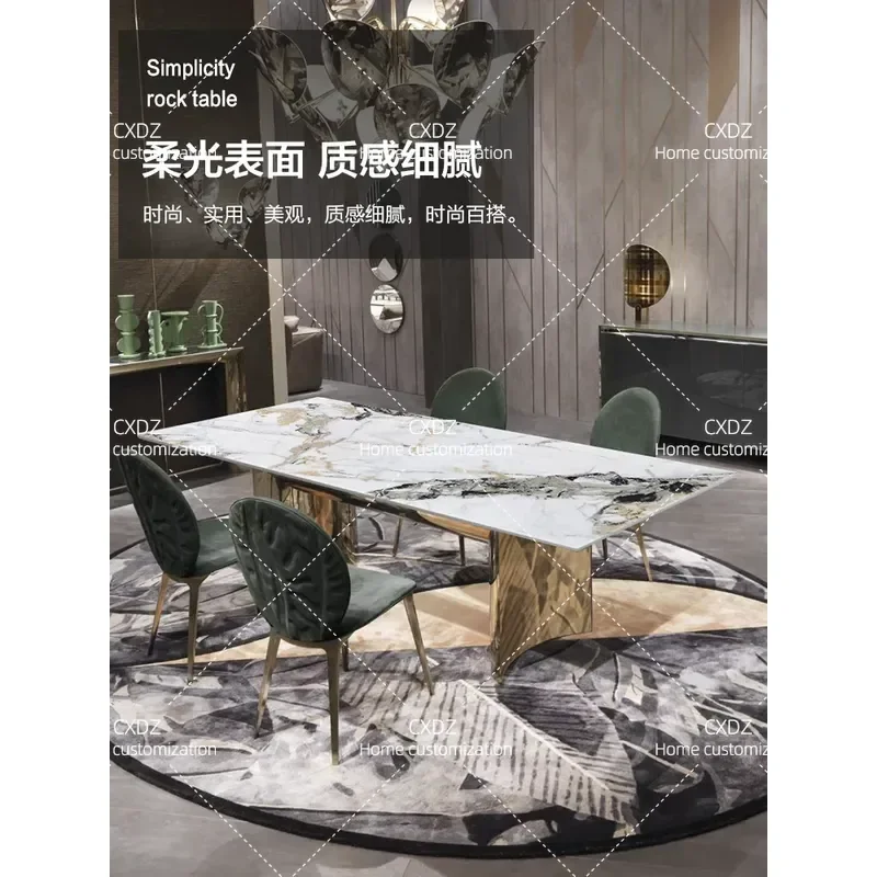 Modern Rectangular Sintered Stone Dining Table and Chairs Set Simple Marble Look Small Household Kitchen Furniture