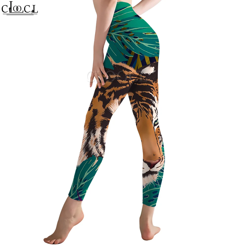 CLOOCL Celana Panjang Print 3D Pola Harimau Hutan Legging Wanita untuk Wanita Legging Gym Ketat Sejuk Push Up Jogging