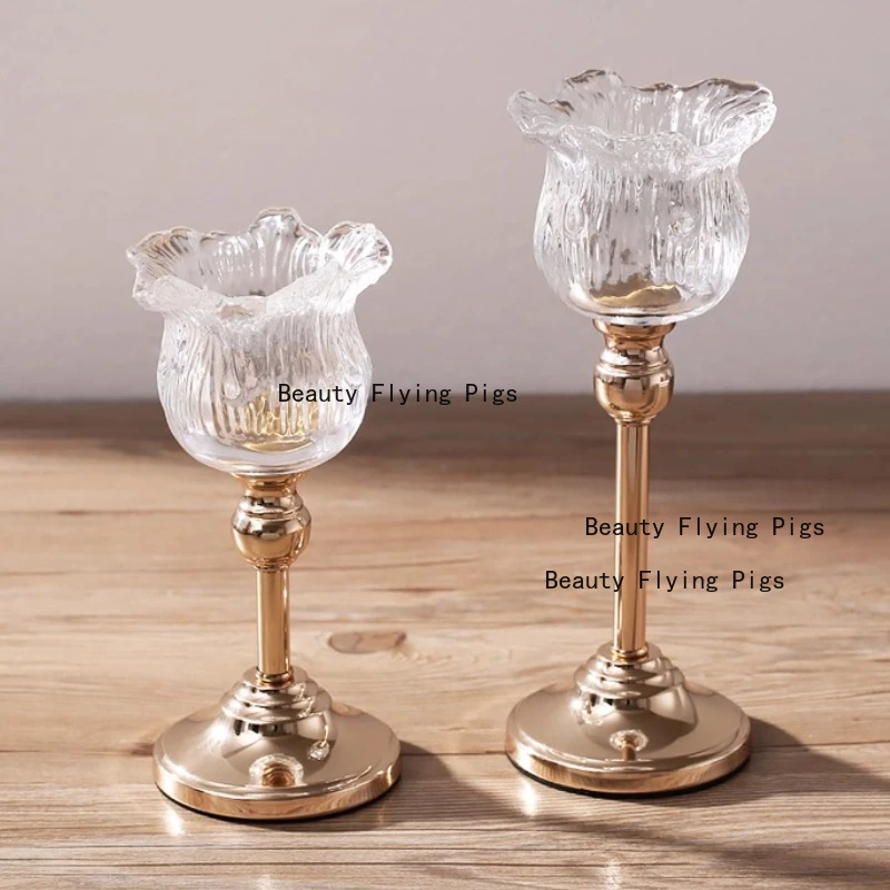 1pc Glass Candlestick Household Prayer Candle Holder Candlelight Dinner Candle Holder No Candles Included Home Decoration