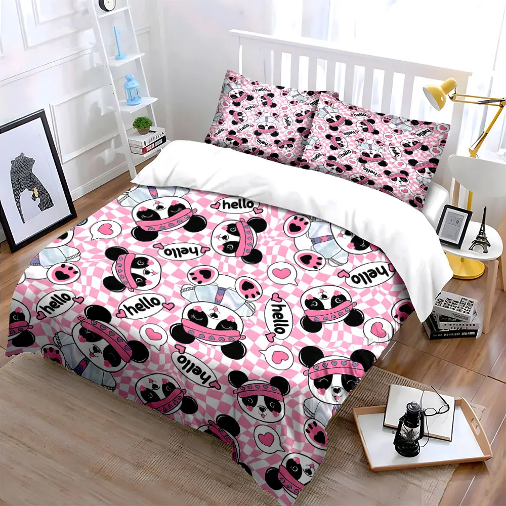 Cute panda doodle pattern design Printed Duvet Cover Set 1 Duvet Cover+2 Pillowcase Multi Size Bedroom Bedding Decor