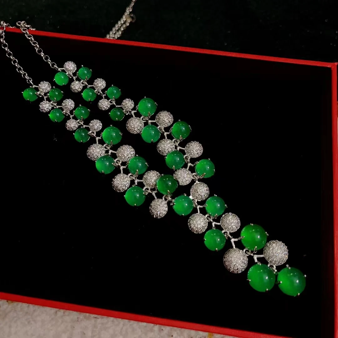 Natural Green Jade Chalcedony Pendant Necklace Earrings Set  Jewelry Sets  Fine Jewelry