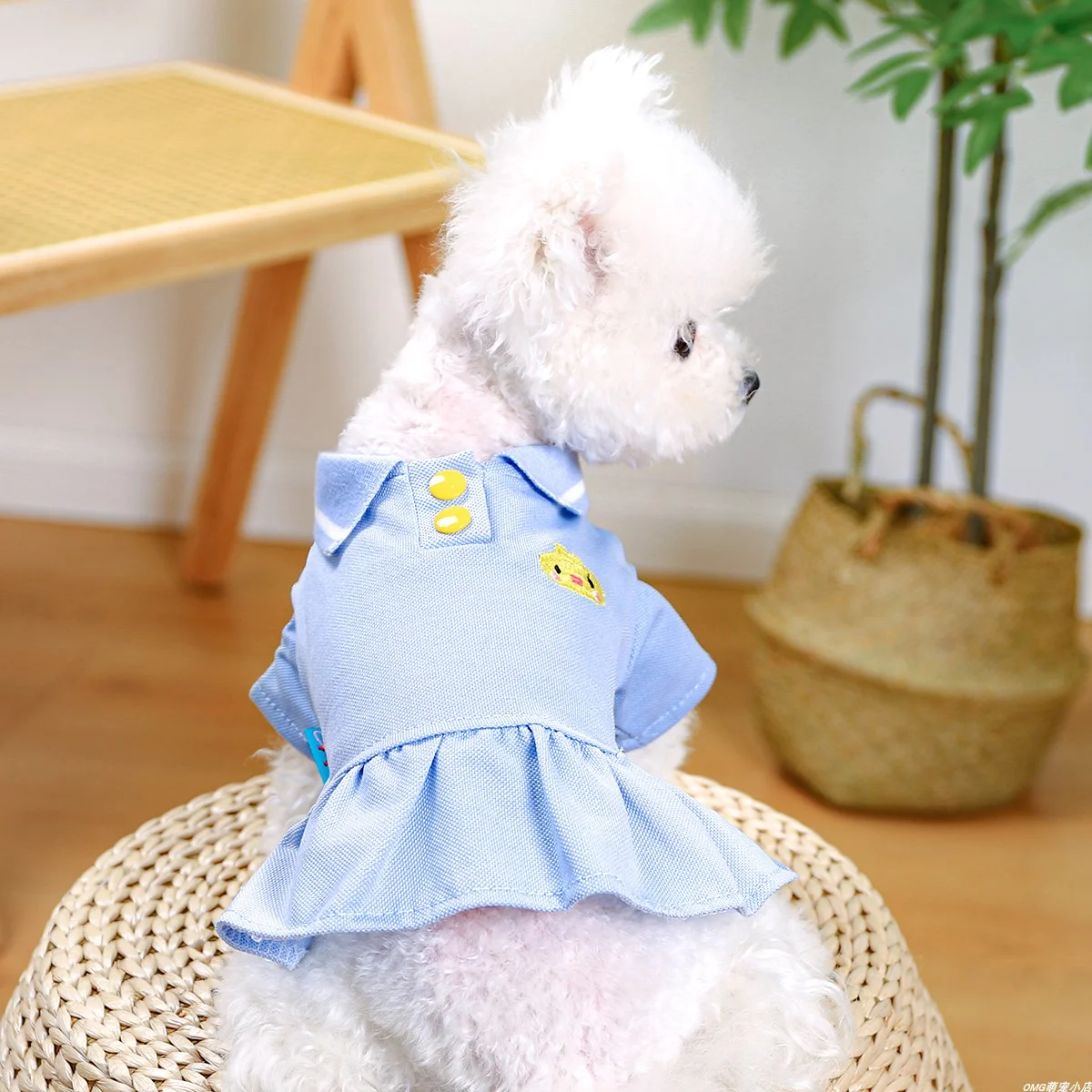 1PC Pet Clothing Dog Cat Spring/Summer Thin Hoodie Blue Polo Student Skirt Suitable for Small and Medium sized Dogs