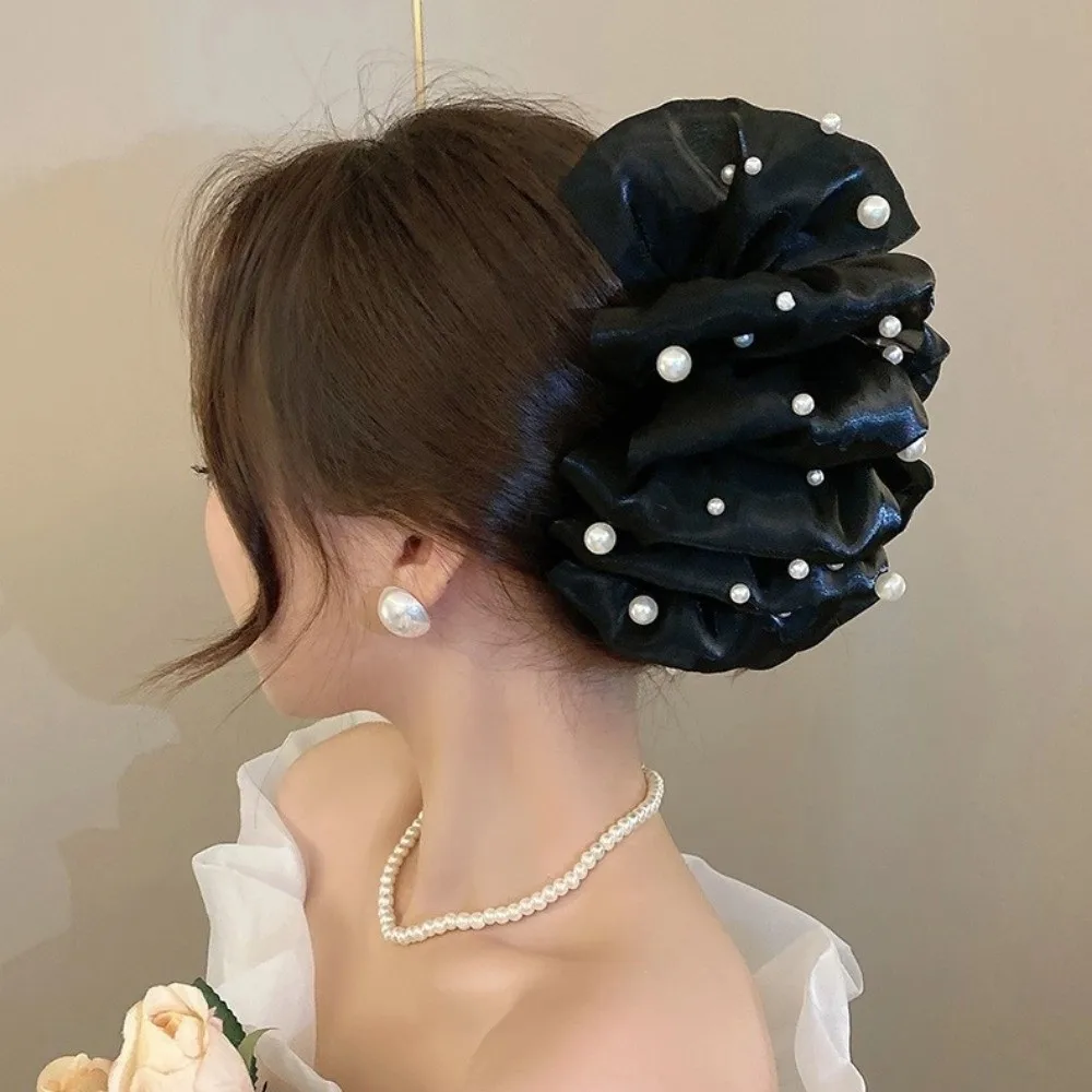 

Elegant Korean Style Bow Hair Claw Bubble Mesh Large Bow hark Clip Gauze Pearl Bow Hair Clip Women