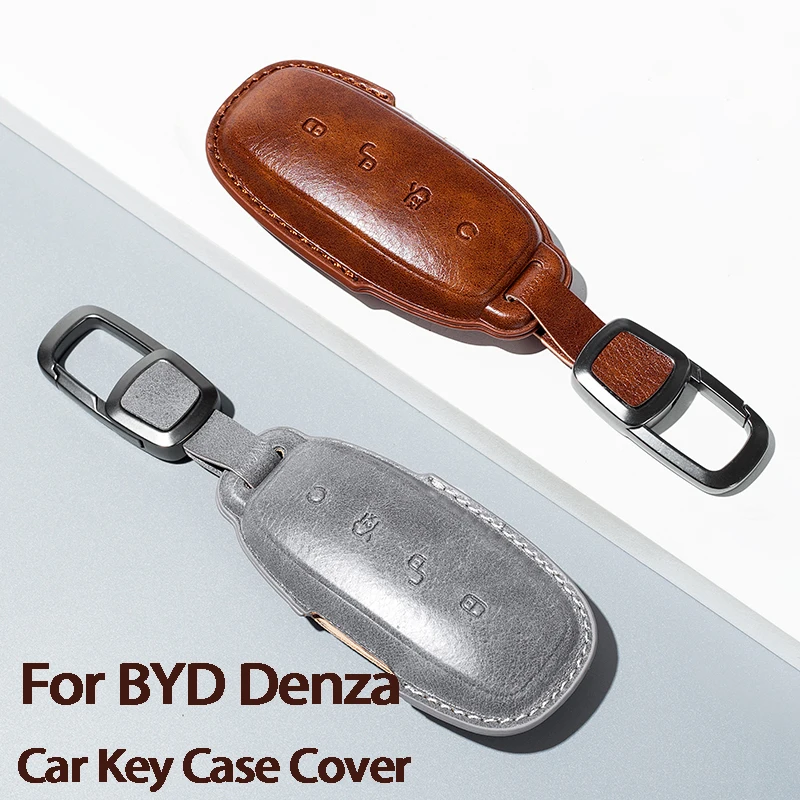 

Car Key Case Cover For BYD Denza EV D9 DM-i N7 N8 N9 Z9 Z9GT Original Car Color Leather Cars Remote Keychain Case Cover