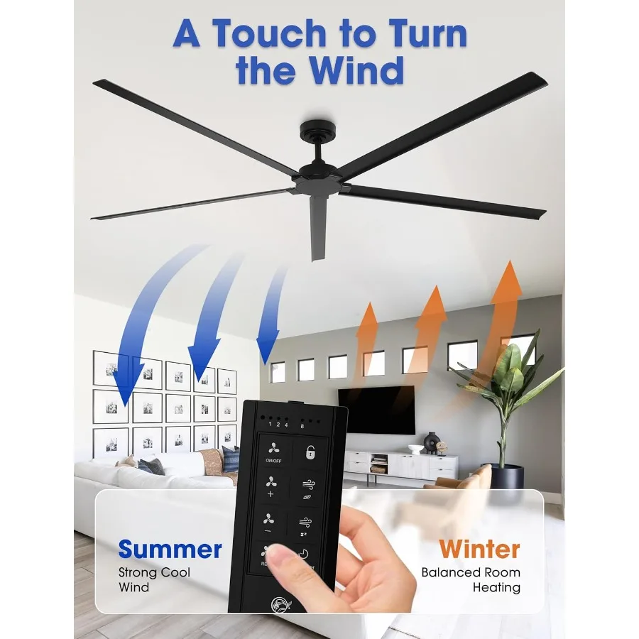 مراوح السقف في الهواء الطلق مقاوم للماء 84 بوصة مراوح السقف الصناعية السوداء بدون أضواء مروحة سقف كبيرة بدون ضوء مع 5 ألومنيوم