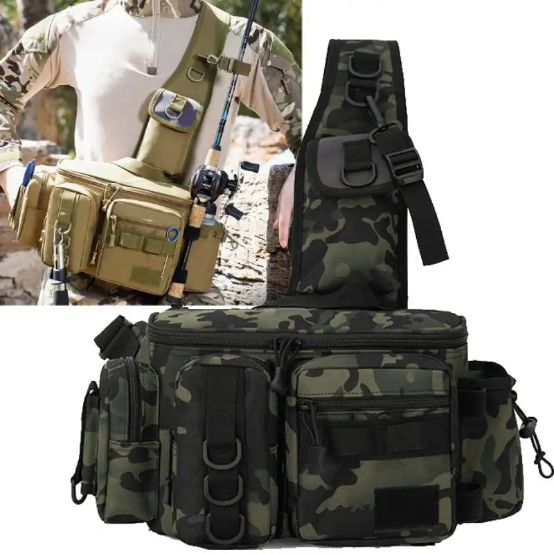 

Одиночный рюкзак для рыболовных снастей с держателем удочки, коробка для приманок, сумка для хранения снастей, уличная походная велосипедная охотничья сумка, мужская поясная сумка