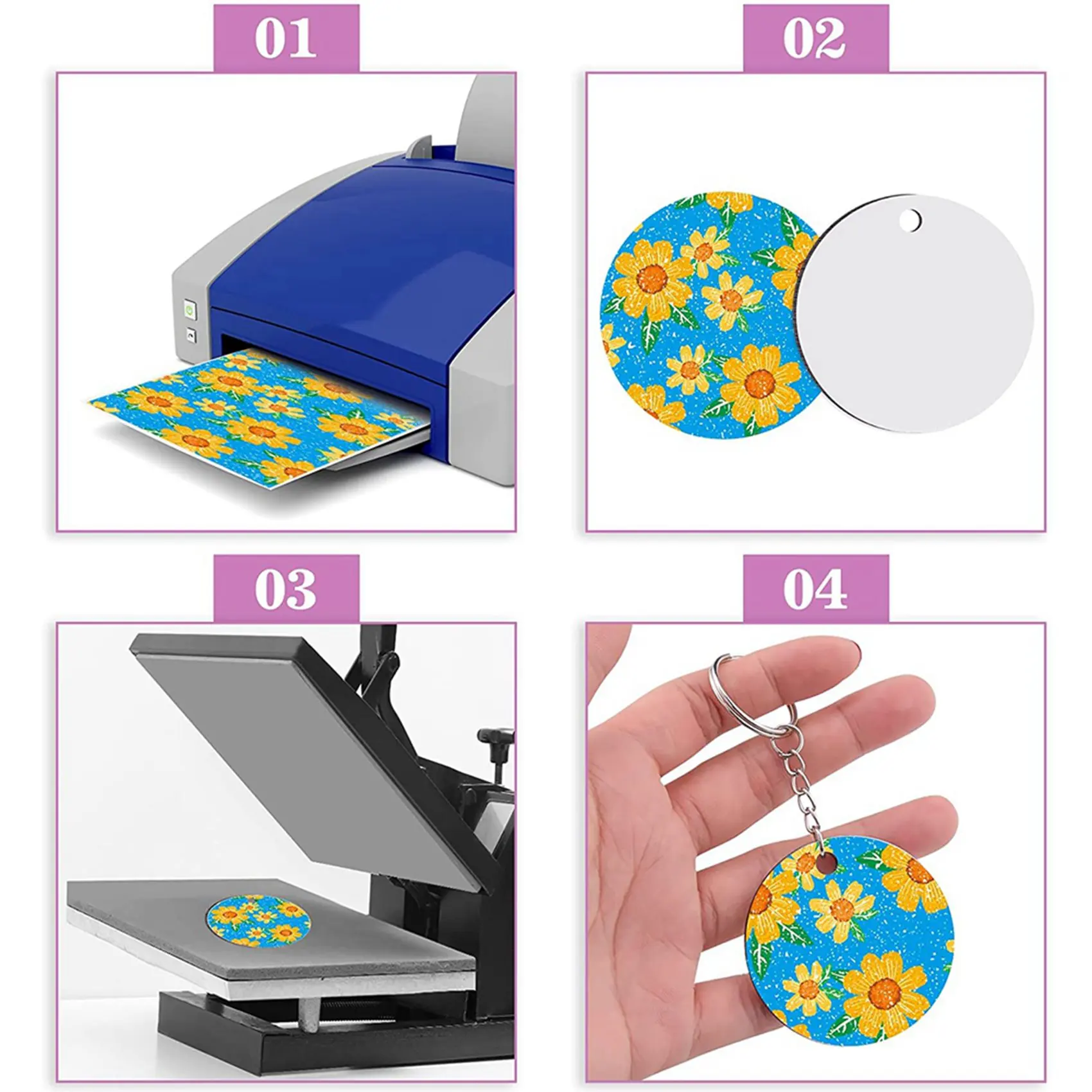 480 Pieces Sublimation Blanks Keychain Set Round Key Rings Sublimation Ornament Blanks Heat Transfer Keychain Tassels