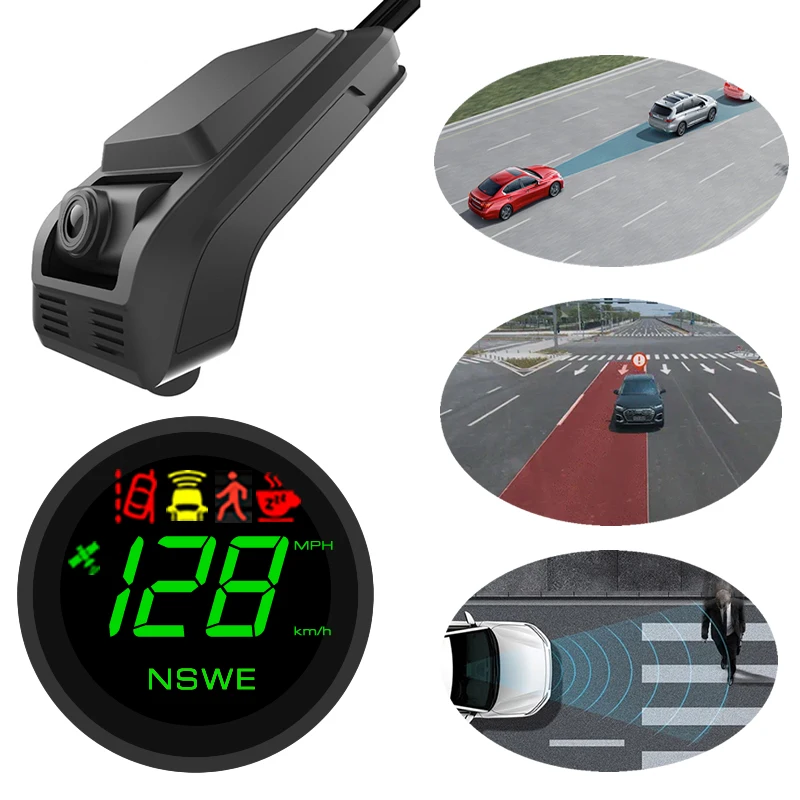ELING 2.75 Inches HUD Speedometer Built in GPS Module AI Collision Avoidance Device Smart Dash Cam with ADAS for Car Trucks