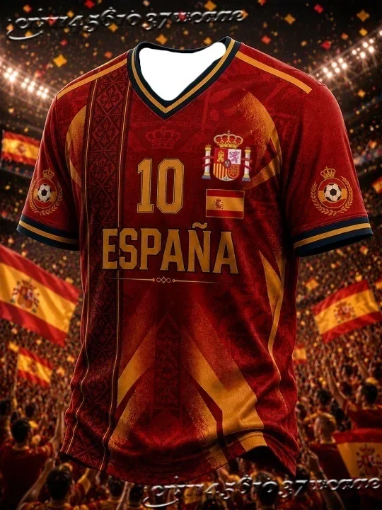 2026 Unisex Spain Soccer Jersey Bull National Emblem Print Casual Street Athletic Uniform Family Matching