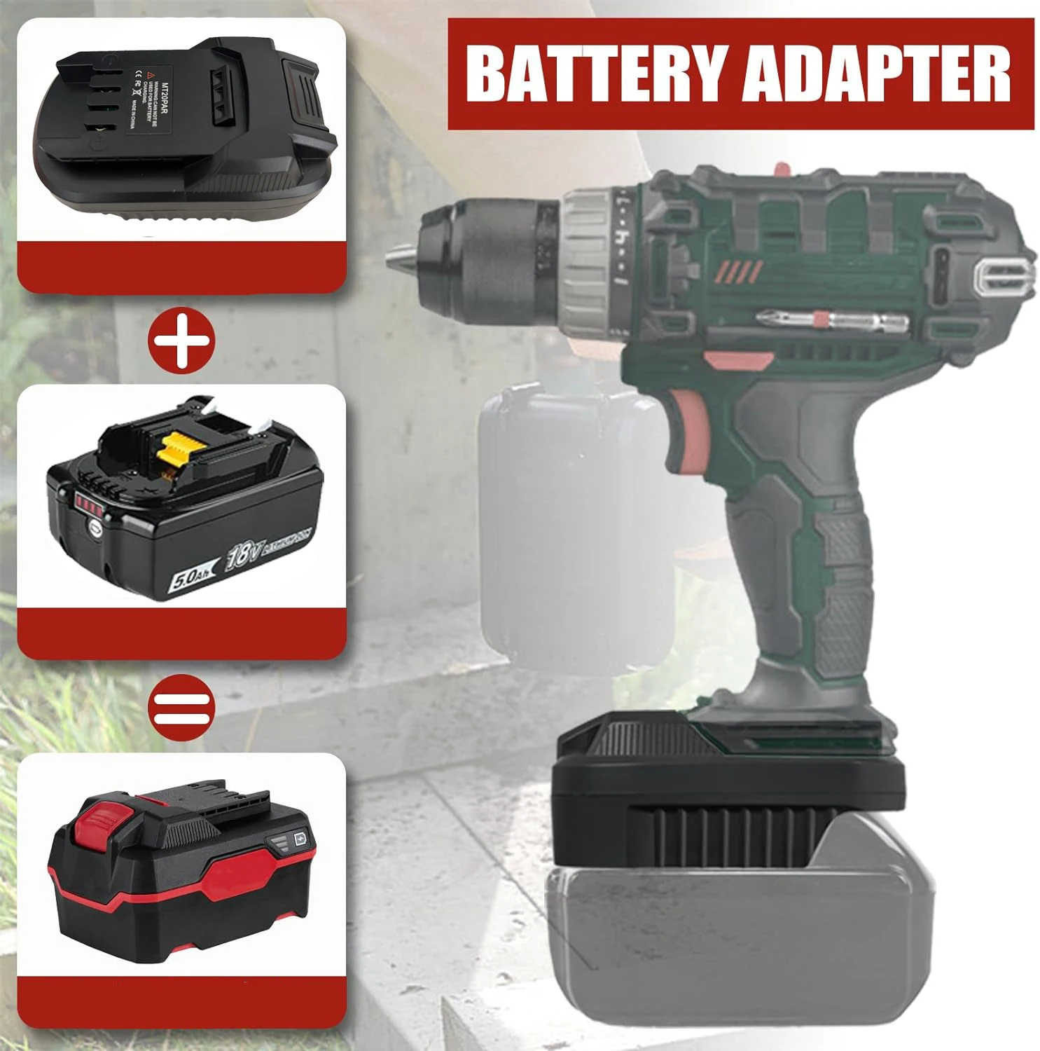 Adaptador Conversor de Bateria para Makita Conversor de Bateria Li-ion Broca Elétrica Parkside 20v Mt20par