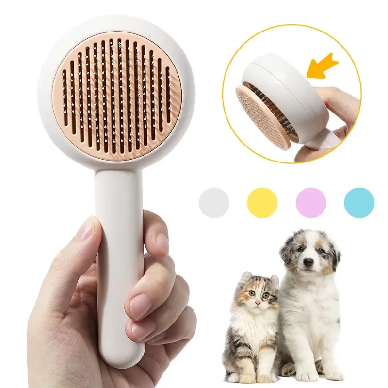 10pcs Cross-Border New Stainless Steel Needle Cat Comb Plastic Dog Hair Comb with One-Key Hair Removal De-Float Brush Massage