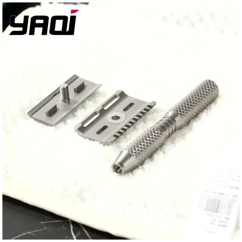 YAQI Beard shaver Ghost 90DC Cross Grain Pattern Titanium Light Weight Safety Razor Wet Shave Tools Best Gift for Men