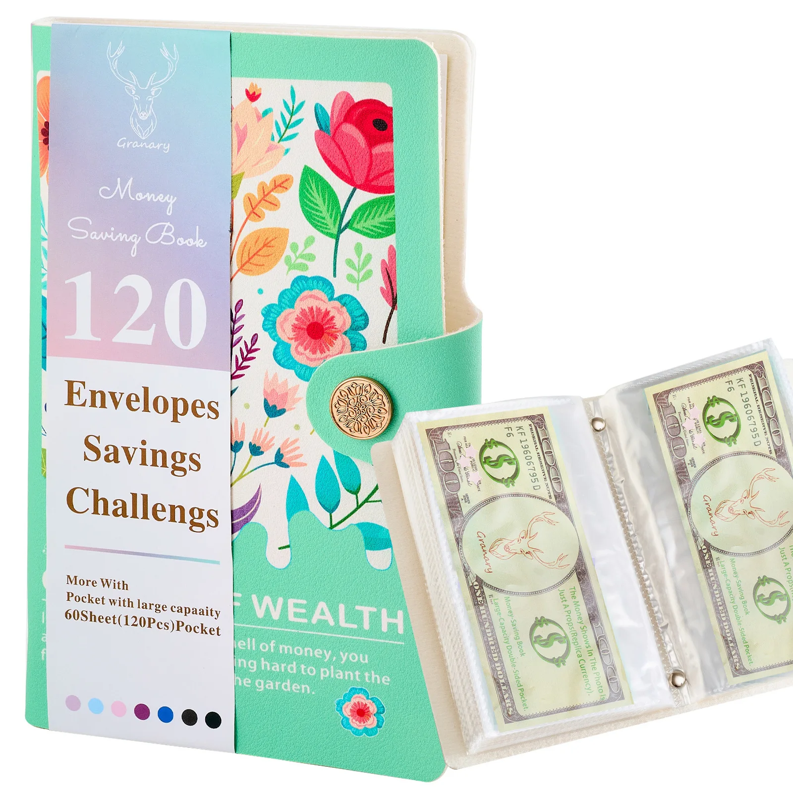 Vintage Floral Money Saving Book Wallet Contains 120 Sheets Large Capacity Currency Storage Book Office Stationery