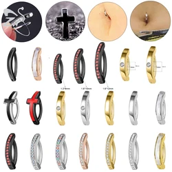 ZS 1PC Minimalist 925 Silver Belly Ring Crystal Crystal Cross Navel Piercing for Women Snap Reverse Curved Belly Button Rings