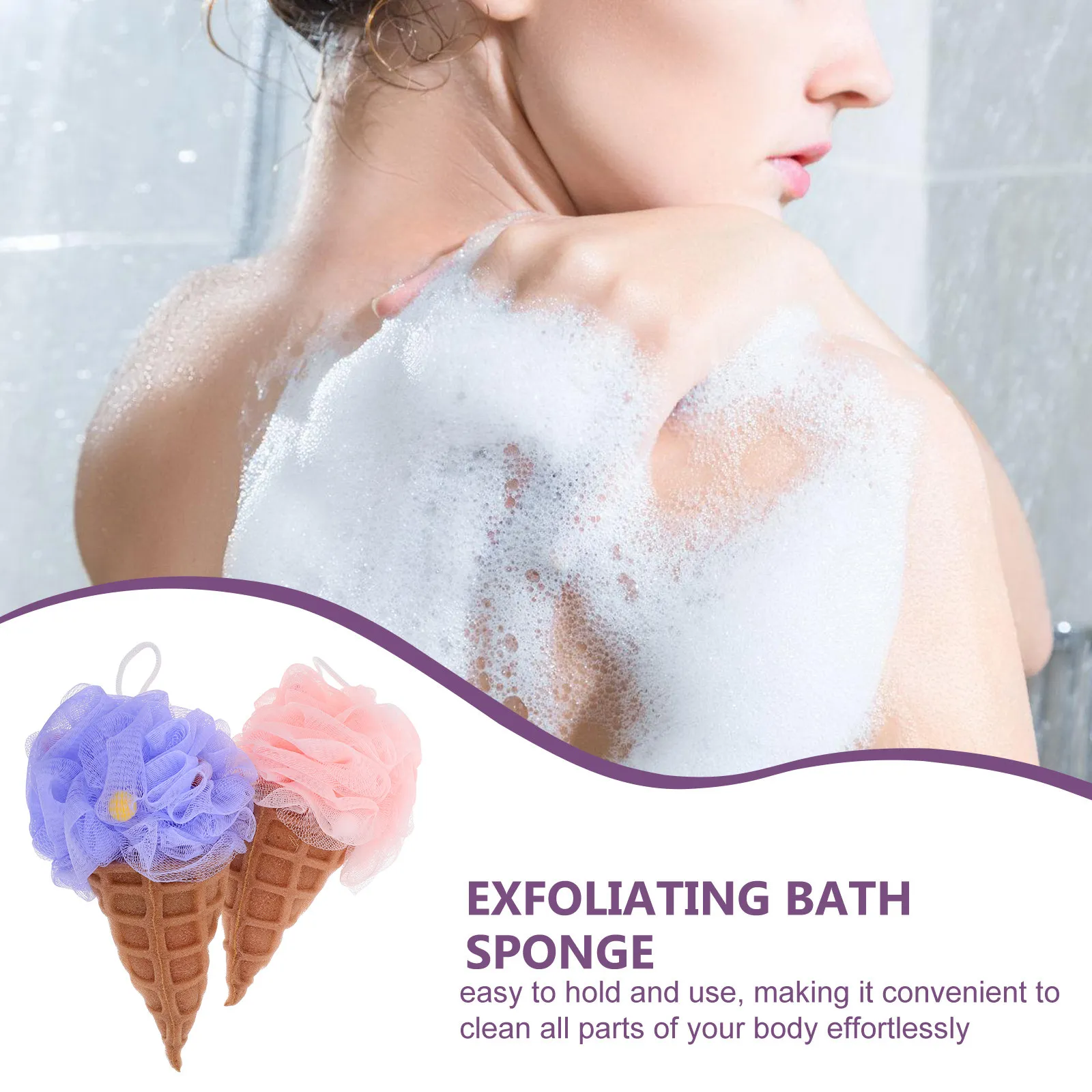 

2Pcs Ice Cream Bath Sponge Cute Cartoon Soft Body Scrubber Shower Accessory Exfoliating Shower Puff for Women Home Travel