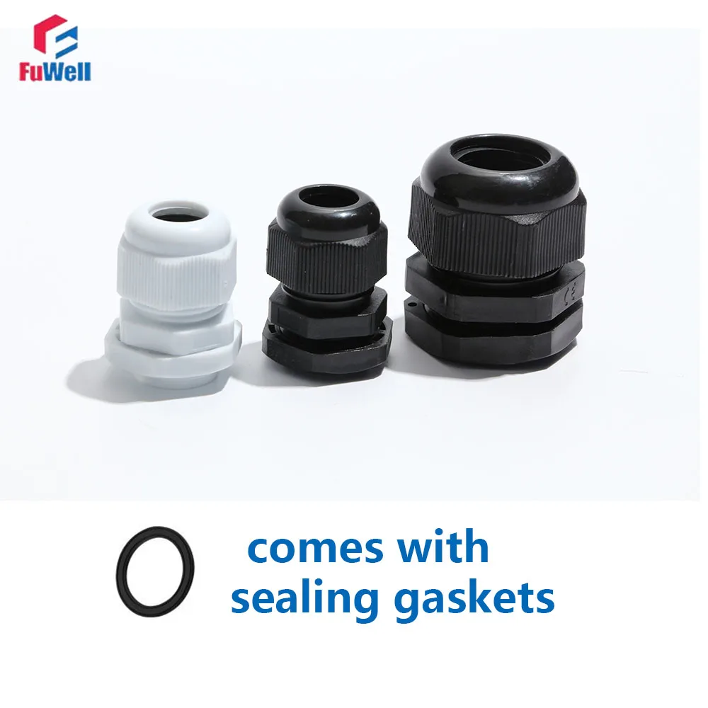 Fuwell Waterproof Cable Gland Cable Entry IP68 PG 7 9 11 13.5 16 19 21 25 29 36 42 48 63 White/Black Nylon Plastic Connector