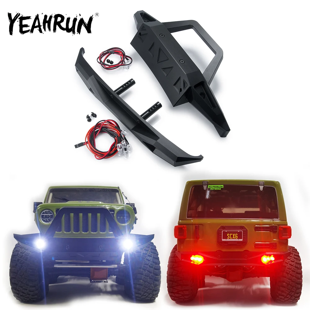 YEAHRUN-parachoques delantero/trasero de Metal con luz LED para Axial SCX6 AXI05000 JEEP Wrangler AXI05001 Trail Honcho 1/6 RC Crawler Car