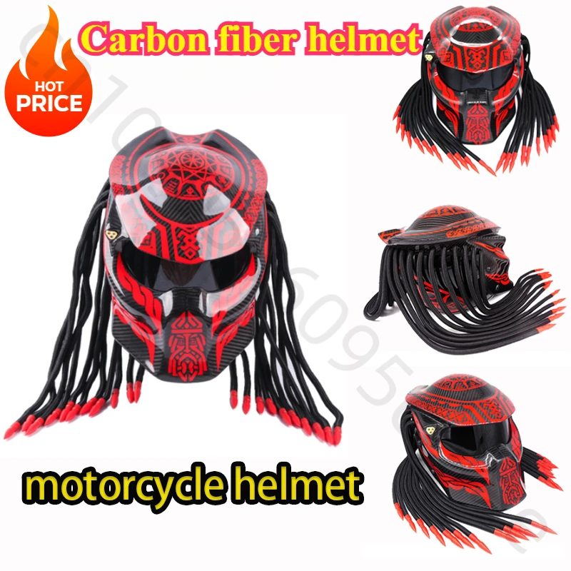 Red Gossip Predator Carbon Fiber Motorcycle Helmet Iron Full Face Motorcycle Helmet High Quality Certification Casco Moto