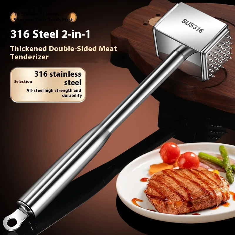 Large Size 316 Stainless Steel Steak Hammer Kitchen Solid Beating Beef Hammer Tendon Breaking Meat Tenderizer Tool