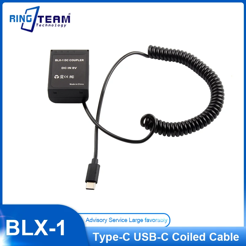 Type-C USB-C Type C BLX-1 BLX 1 DC Coupler BLX1 Dummy Battery Coiled Wire Spring Cable for Olympus OM1 OM-1 Micro SLR Camera