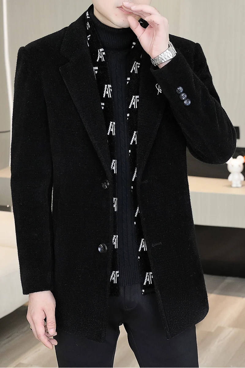 الخريف الشتاء معطف الصوف الرجال متوسطة طويلة دعوى طوق سترة واقية سميكة الصوف الدافئة الأعمال عادية السترات الصوفية معطف #6