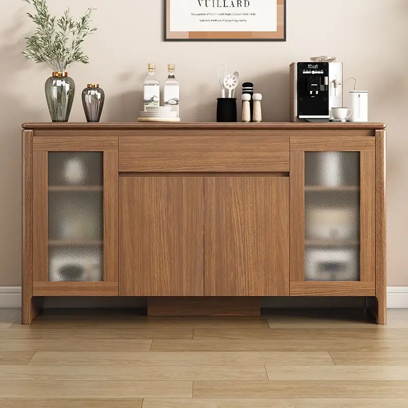 #Solid wood side cabinet integrated wall storage wine cabinet household storage kitchen storage cupboard side cabinet