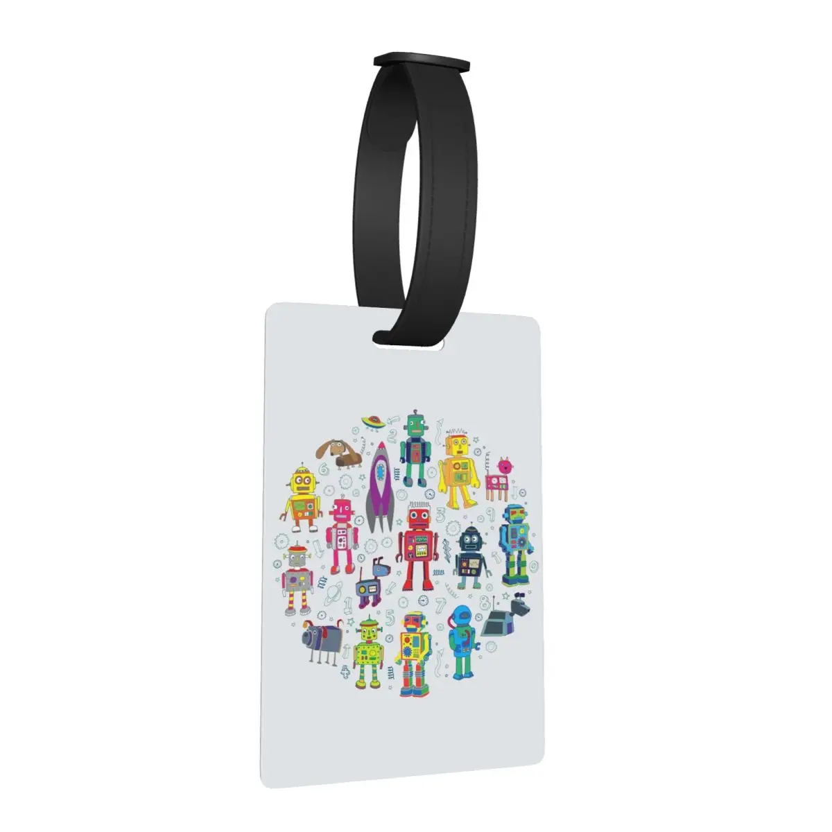 

Robots In Space - Grey - Fun Robot Pattern By Cecca Designs Luggage Tags Baggage Boarding Tag Label Holder ID Name Address