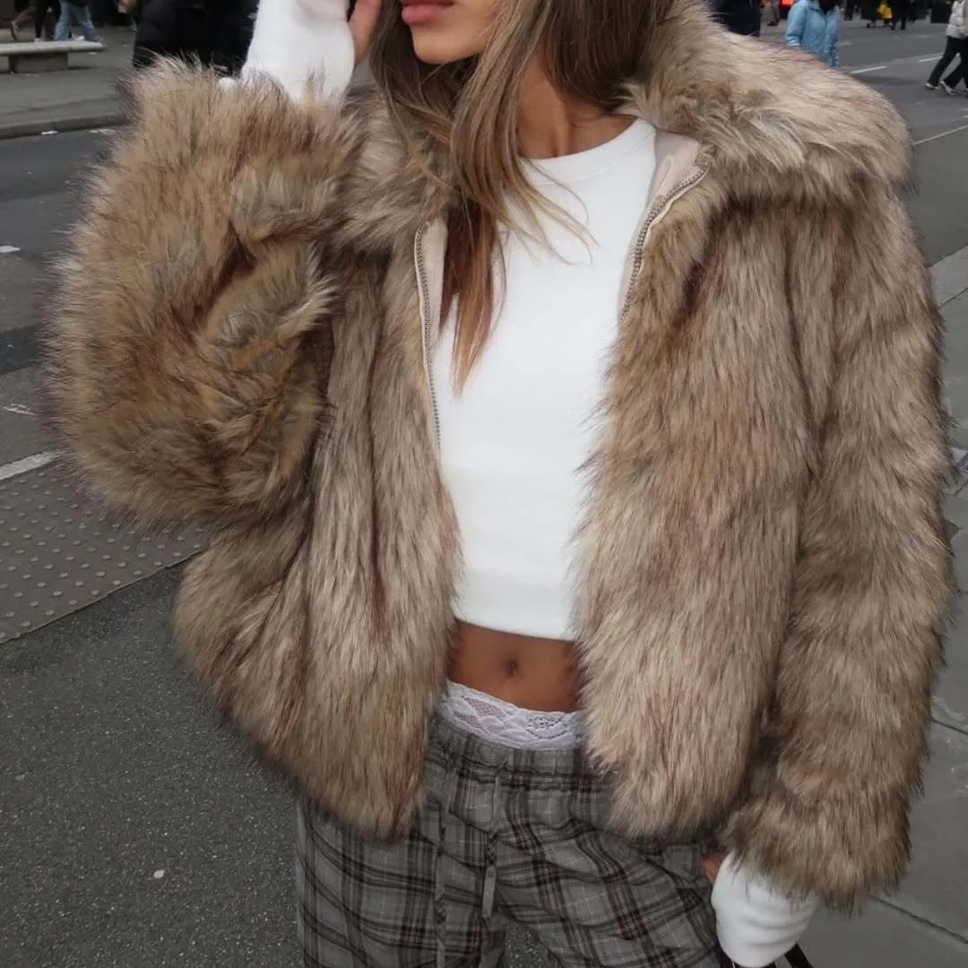 

Sli Classic Design Faionable Slimming Leather And Fur Jaet Versatile Lazy Sle Polyester ort Outerwear Coat for Women