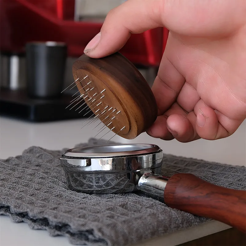 Walnut Coffee Needle Tamper Uniformly Distributes Coffee Grounds and Breaks Up Clumps for Espresso Machines with Rotating Needle