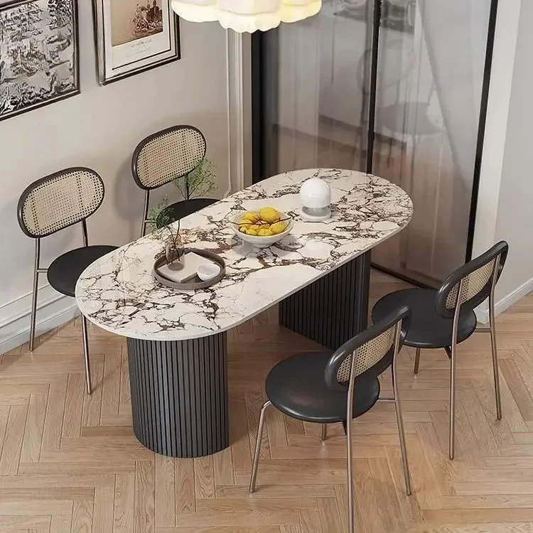 Simple Nordic Dining Table Oval Marble Minimalist Home Kitchen Dining Table Beauty Comfy Mesa Plegables Kitchen Furniture