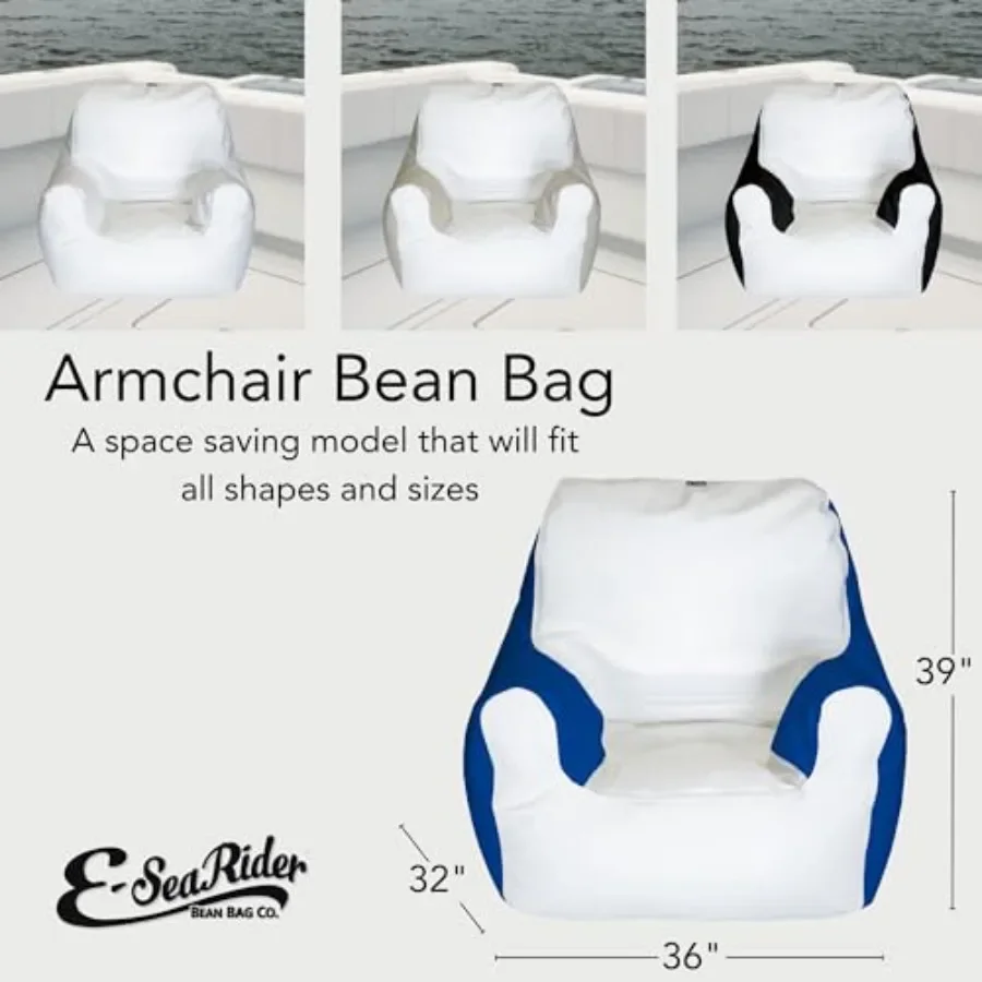 Armchair Marine Beanbag for indoor use, polyester fabric, navy blue, ultra-comfortable ergonomic design with removable washable - view 2