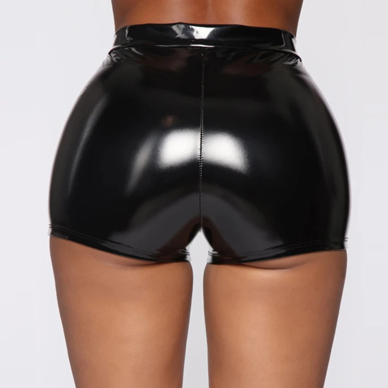 Sexy Nightclub Costumes Shorts Women PU Leather Black Shorts High Waist Solid Color Button Fashion Summer