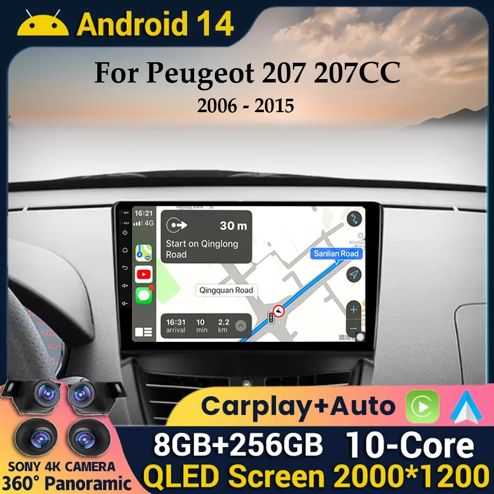 

Android 14 Carplay Auto WIFI+4G Car Radio For Peugeot 207 CC 207CC 2006 2007 2008 2009 2010-2015 Multimedia Stereo Video Player