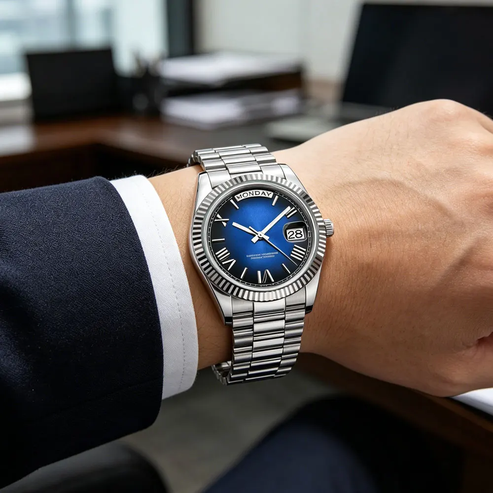 Custom LOGO Watch for Men Luxury Miyota 8285 Day Date Automatic Watch Sapphire Glass 10ATM Waterproof Mechanical Wristwatch
