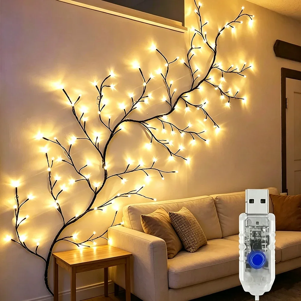 Runto 48/72/96LED Tree Branch Lamp Garland, USB Powered 8 Functions String Light, Wedding, Christmas Valentine's Day Decor