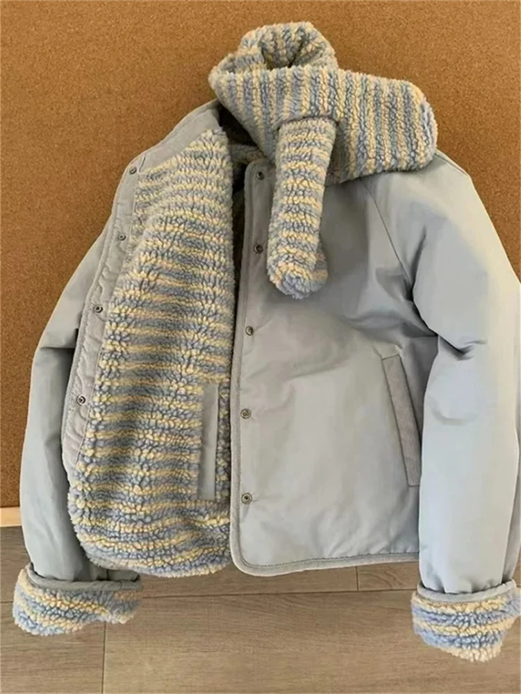 

Синяя хлопковая куртка на флисовой подкладке для женщин: простая, стильная, уличная, зимняя верхняя одежда, уникальное супермилый пальто для девушек, для повседневной носки