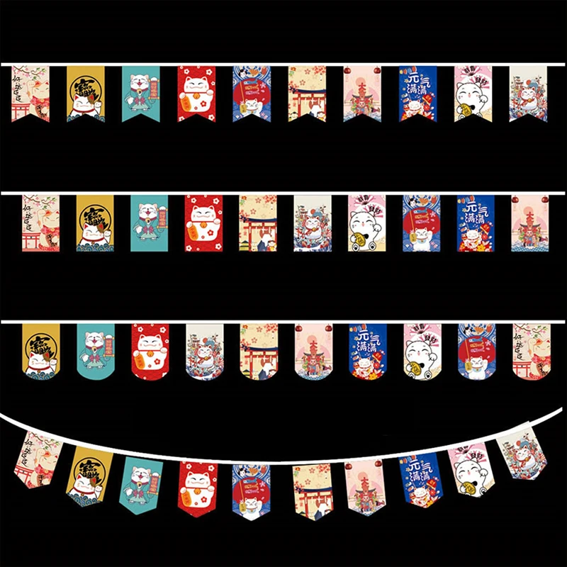Gato de la suerte de estilo japonés, bandera colgante, restaurante Sushi, banderines, casa Izakaya, fiesta de cumpleaños, decoración de boda