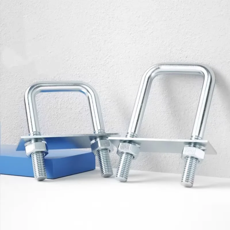 Peijian 1set M10 M12 Zinc Plated Carbon Steel Square Tube Clamp With Baffle Screws Pipe U-clamp Square Bolt For Square Tube
