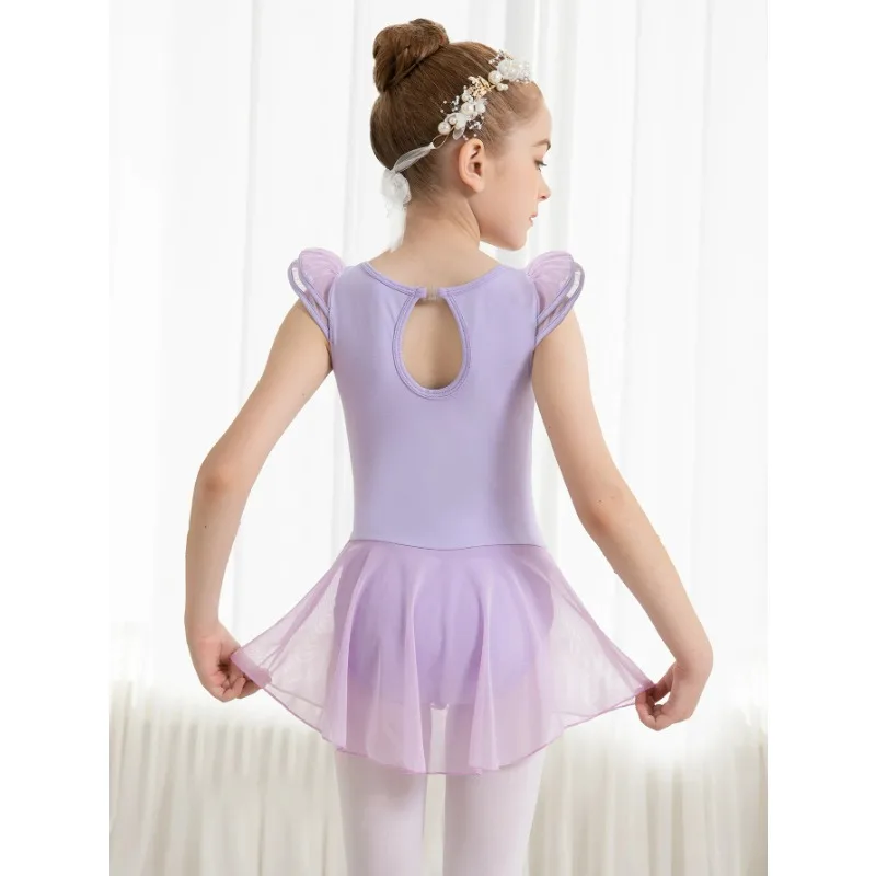 여아 발레 댄스 레오타드 유아 물방울 백 러플 소매 발레 스커트 무대 공연에 적합