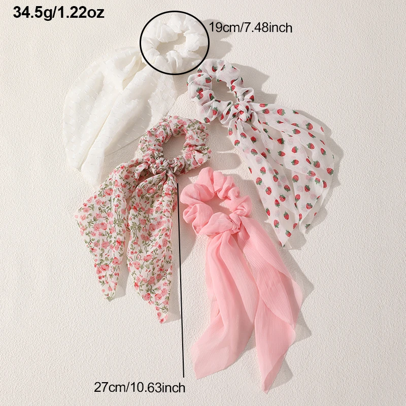 Fotografia 7: Conjunto de 4 Scrunchies Florais Vintage com Fita Fluida – Elástico Macio para Coques Desgrenhados e Penteados Apanhados.